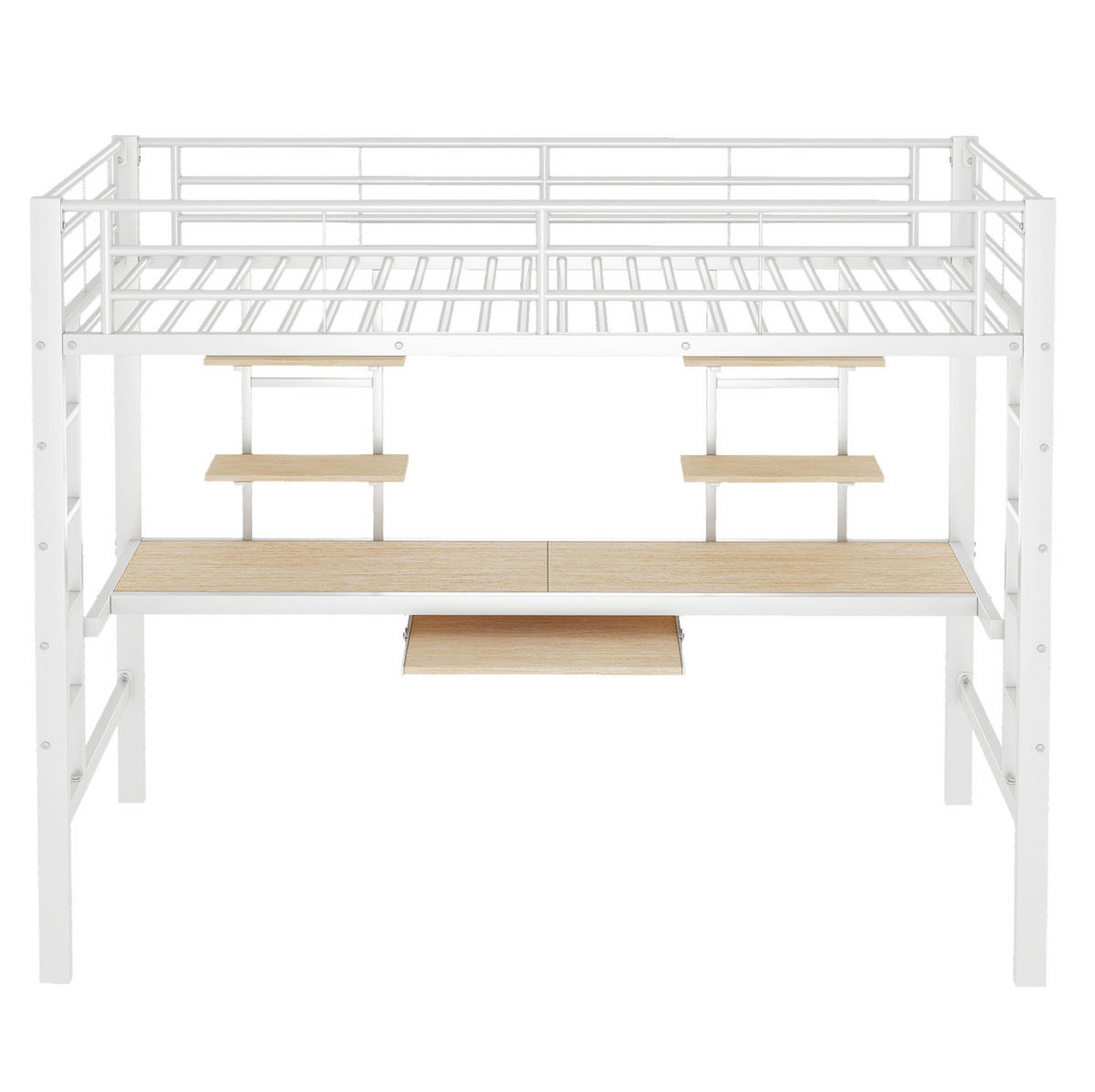 HOCHBETT mit Schreibtisch 90/200 cm in Weiß – mit Regalen, Leiter und Rausfallschutz - Weiß, Metall (90/200cm) - BEAOK