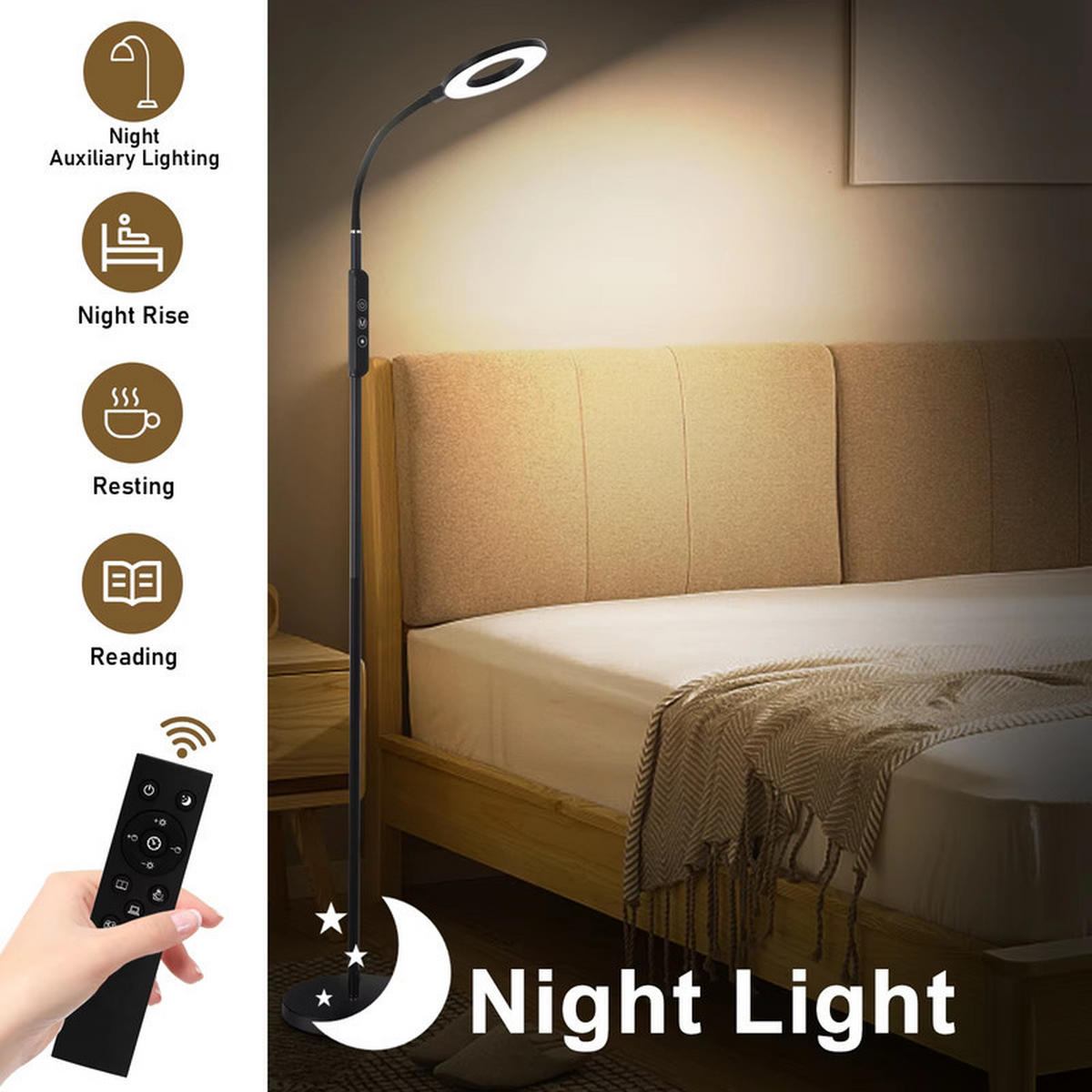LED-STEHLEUCHTE Dimmbar 1800–6000K 360° Drehbar Nachtlicht Memory Funktion - Schwarz, Kunststoff/Metall (1/1/1cm) - Kaket