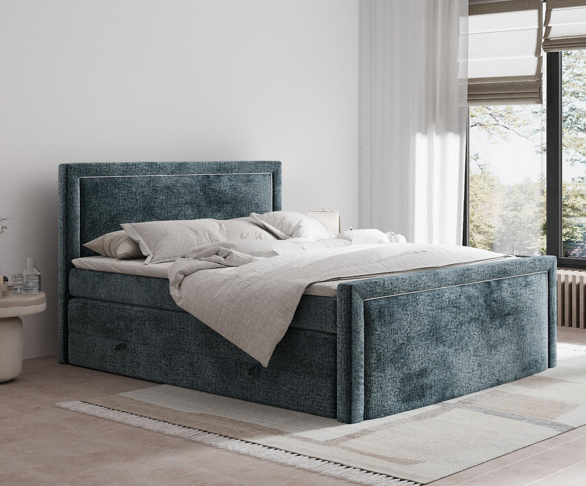 BOXSPRINGBETT Lavenda Blau 180/200 cm - Blau/Schwarz, Holz/Holzwerkstoff (180/200cm) - Maison de Reve