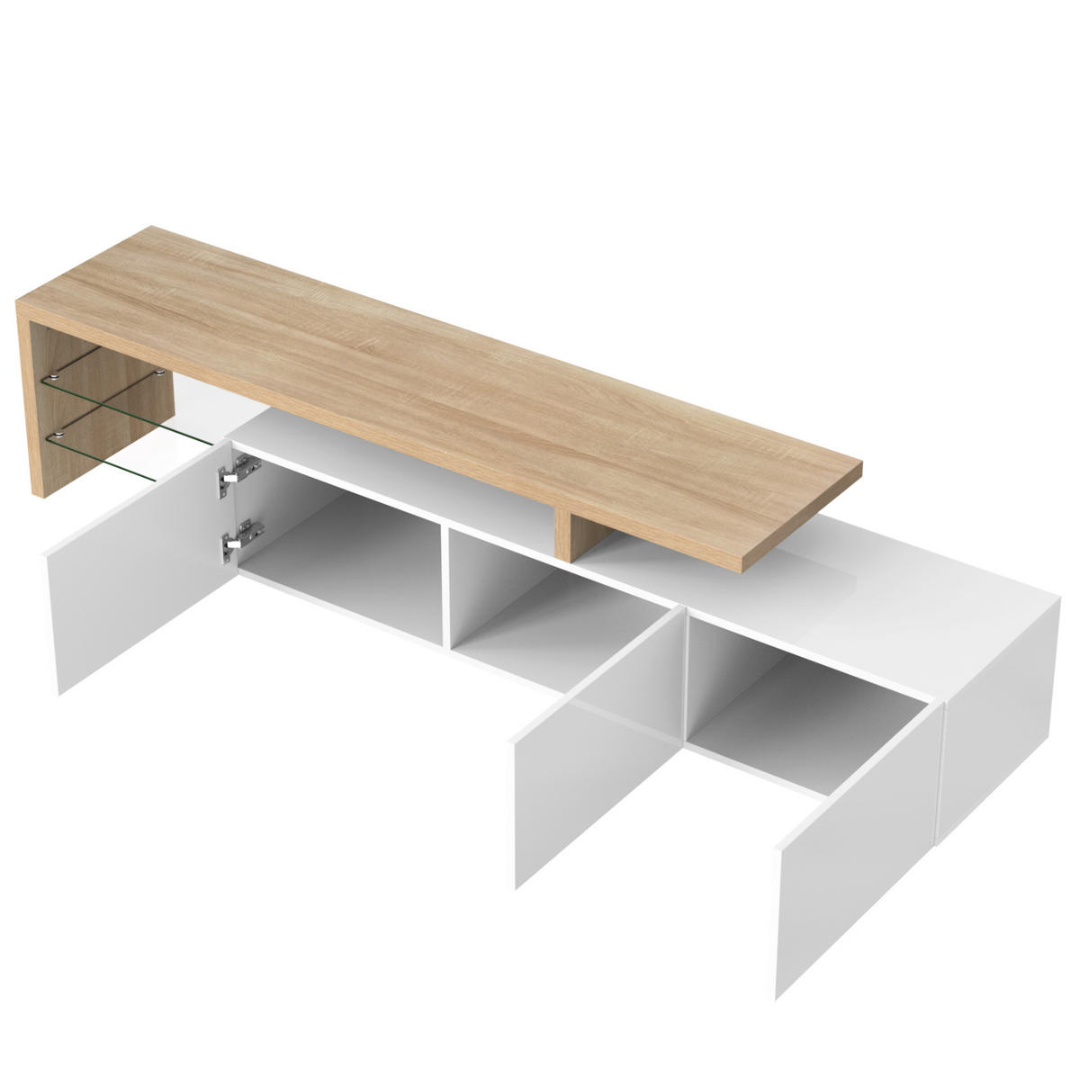LOWBOARD 197.5/39/42 cm in Natur/Weiß aus MDF und Glas mit LED-Beleuchtung - Weiß, Holzwerkstoff (39/42/197.5cm) - OKMYHOME