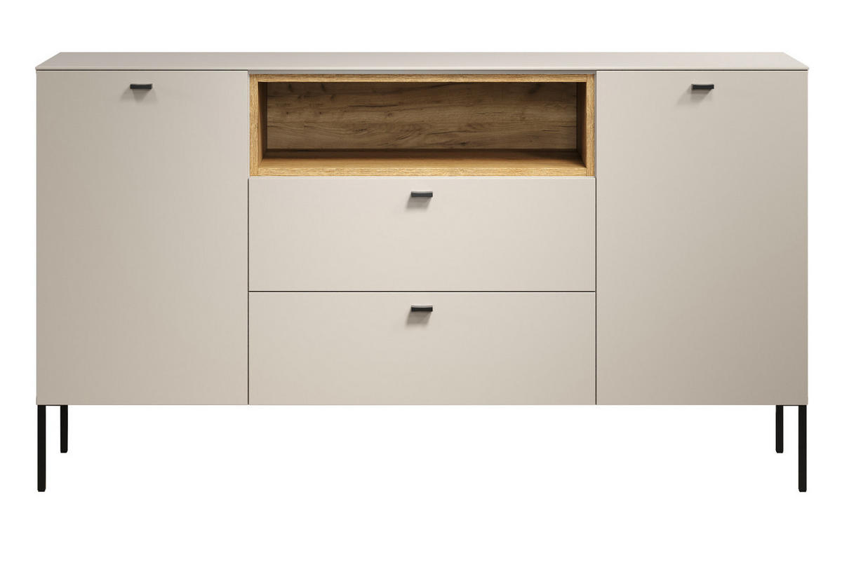 SIDEBOARD Sand, Evoke Eiche 154 cm, Kommode mit Soft-Close - Sandfarben/Kaschmir, Holzwerkstoff/Metall (154/85/42cm) - Top.Furn