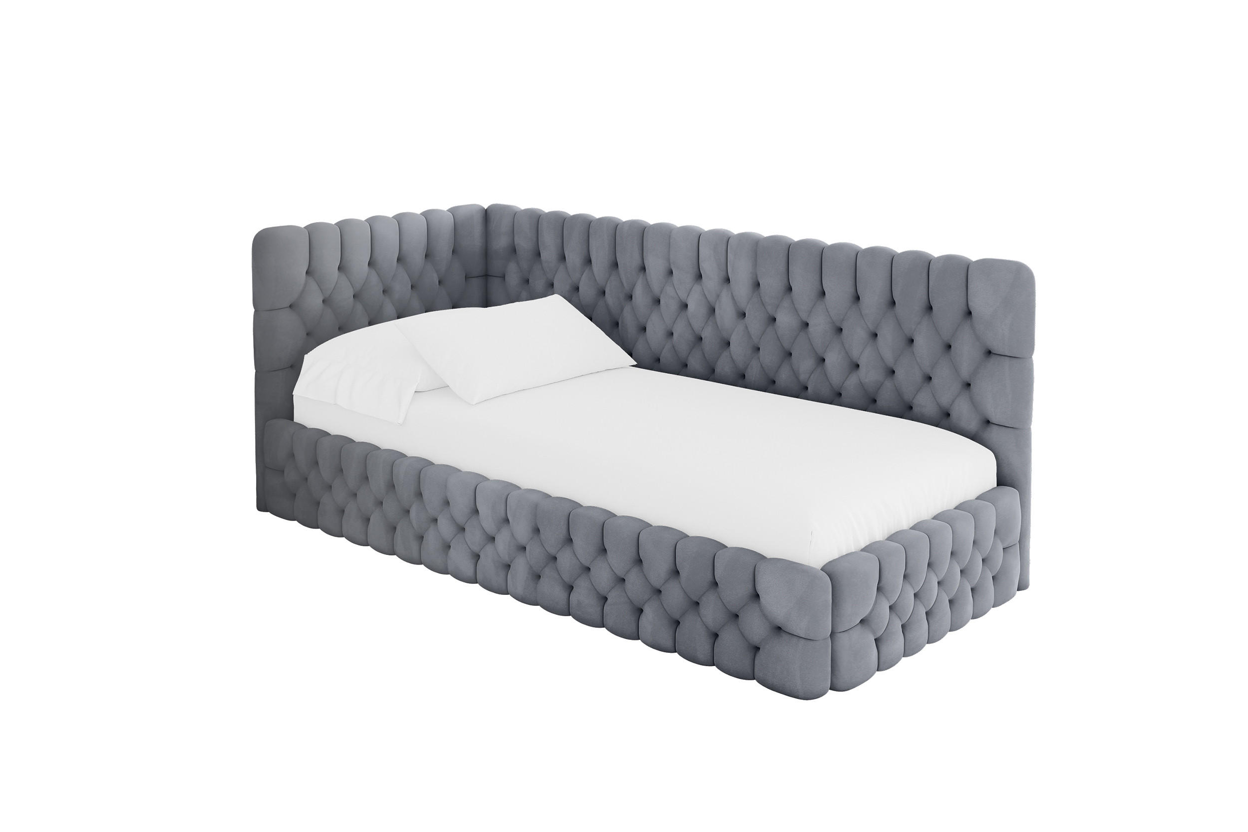 EINZELLBETT Jugendbett mit Bettkasten und Matratze H3/H4, Rechts - MULY 100x200 Grau - Blaugrau, Holzwerkstoff/Textil (100/200cm) - ALTDECOR