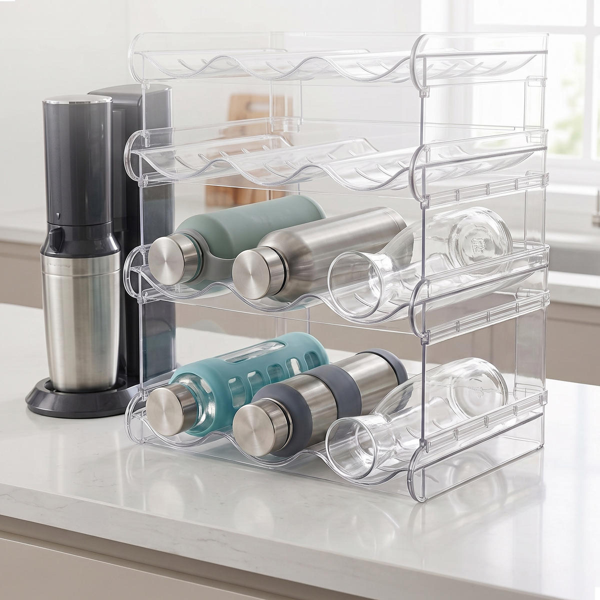 FLASCHENREGAL Transparent stapelbar Kunststoff 8 Flaschen - Transparent, Kunststoff (38.5/15/20cm) - Relaxdays