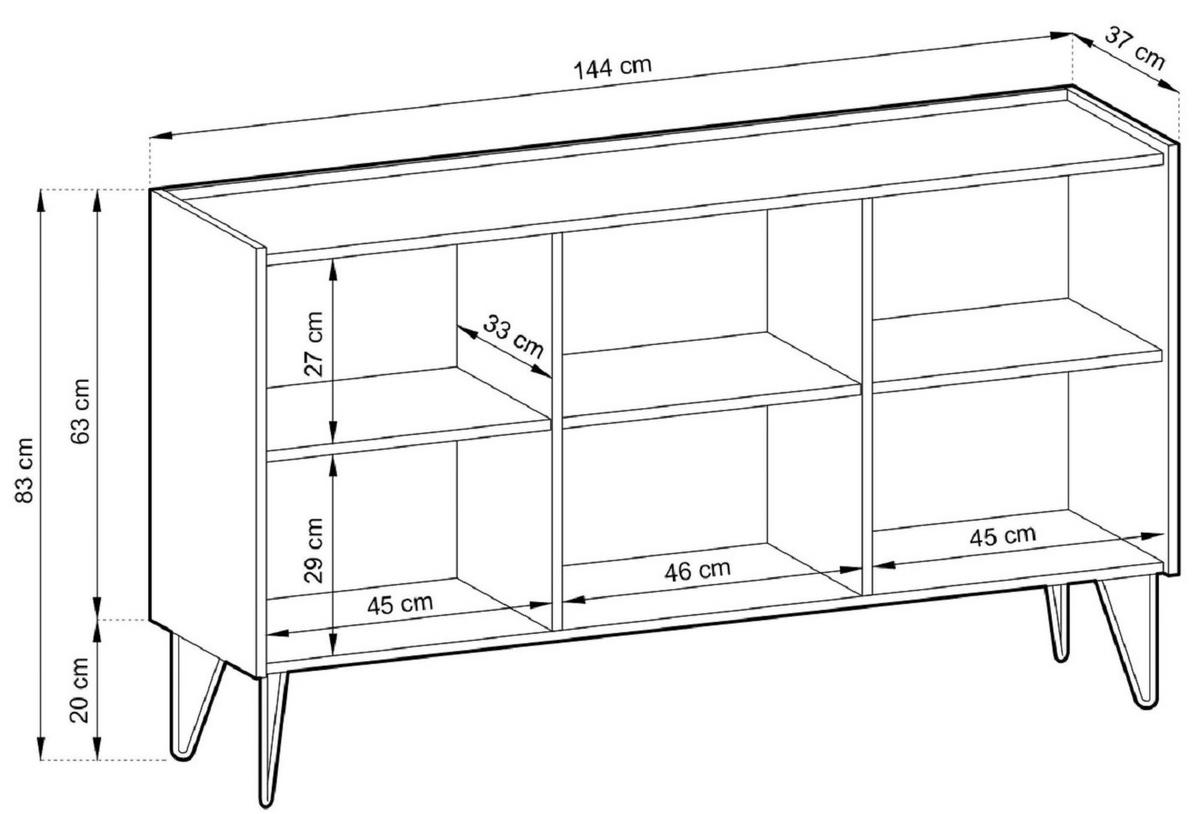 KOMMODE 144 Olven 3 Türen, goldene Beine, Schwarz - Goldfarben/Schwarz, Holz/Metall (144/83/37cm) - Emporius
