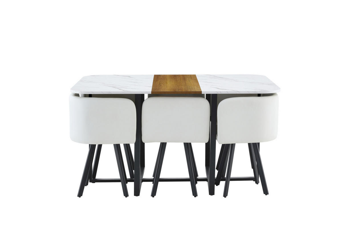 ESSTISCH-SET ausziehbar für 4-6 Personen Naturholz Weiß Schwarz - Multicolor, Metall (100/79/150cm) - Meubliv