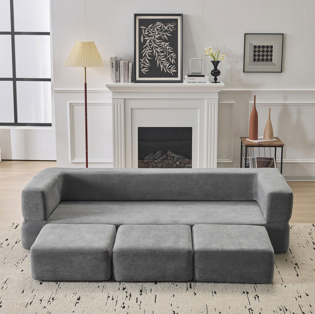 BODENSOFA modular als Schlafsofa Chenille Grau - Grau, Kunststoff (75.5/50/201cm) - Meubliv