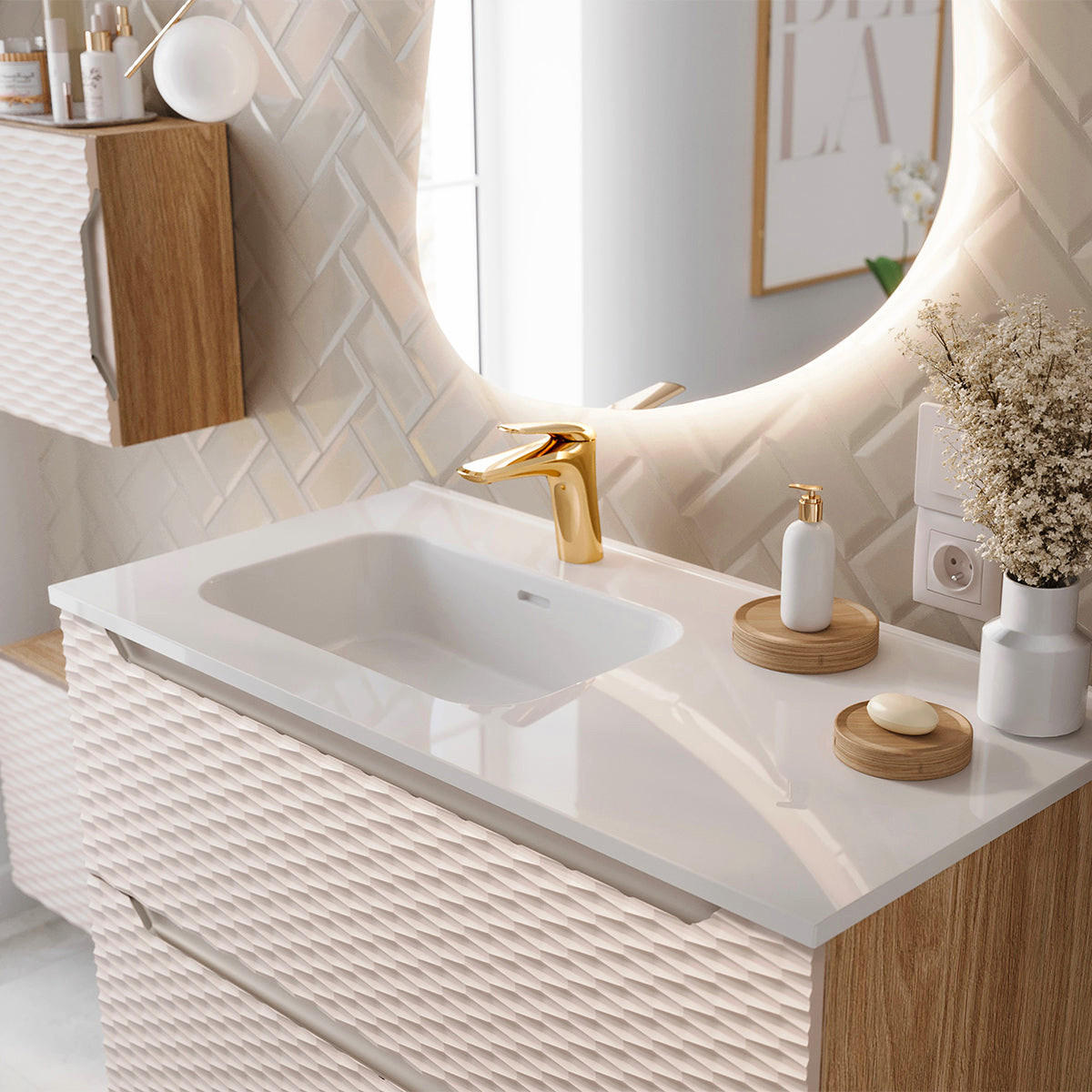 WASCHTISCH 120cm Elora Beige und Holz - Braun, Holzwerkstoff (120/57/46cm) - Petits-meubles