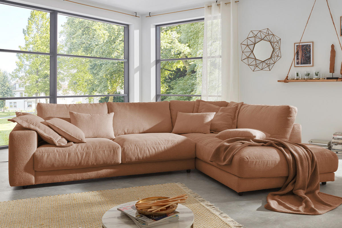 ECKSOFA MADELINE Braun Cord - Dunkelbraun/Schwarz, Kunststoff/Textil (325/224cm) - KAWOLA