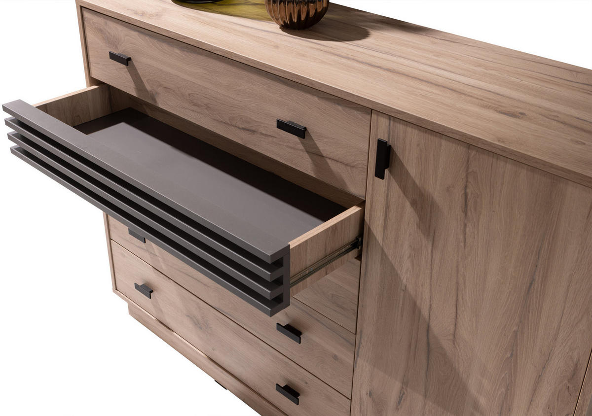 KOMMODE PUNTO 135/95/40cm mit 4 Schubladen 1 Türen Eichefarben - Eichefarben, Holzwerkstoff (135/95/40cm) - MASSENO