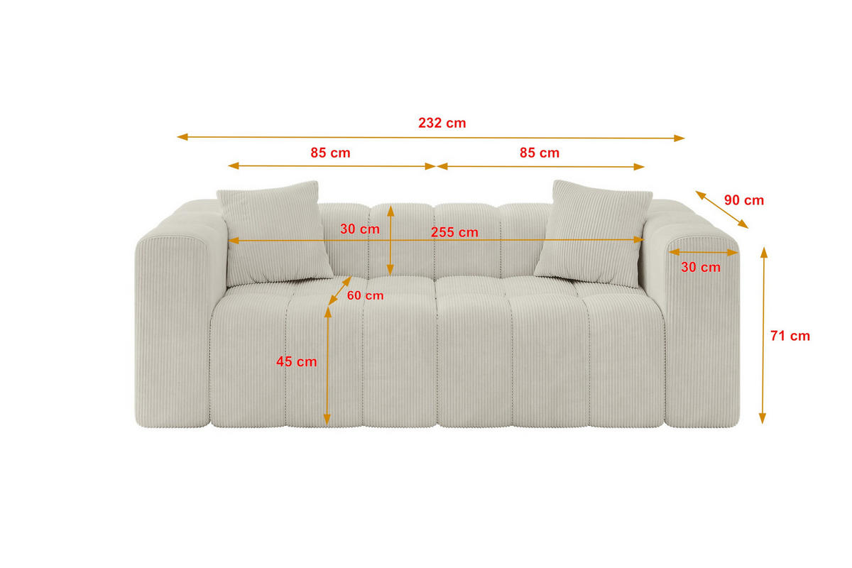 POHOVKA 2-MÍSTNÁ DONY-2 232x90x71 cm Krémová Manšestr - černá/krémová, kompozitní dřevo/textil (232/71/90cm) - ALTDECOR