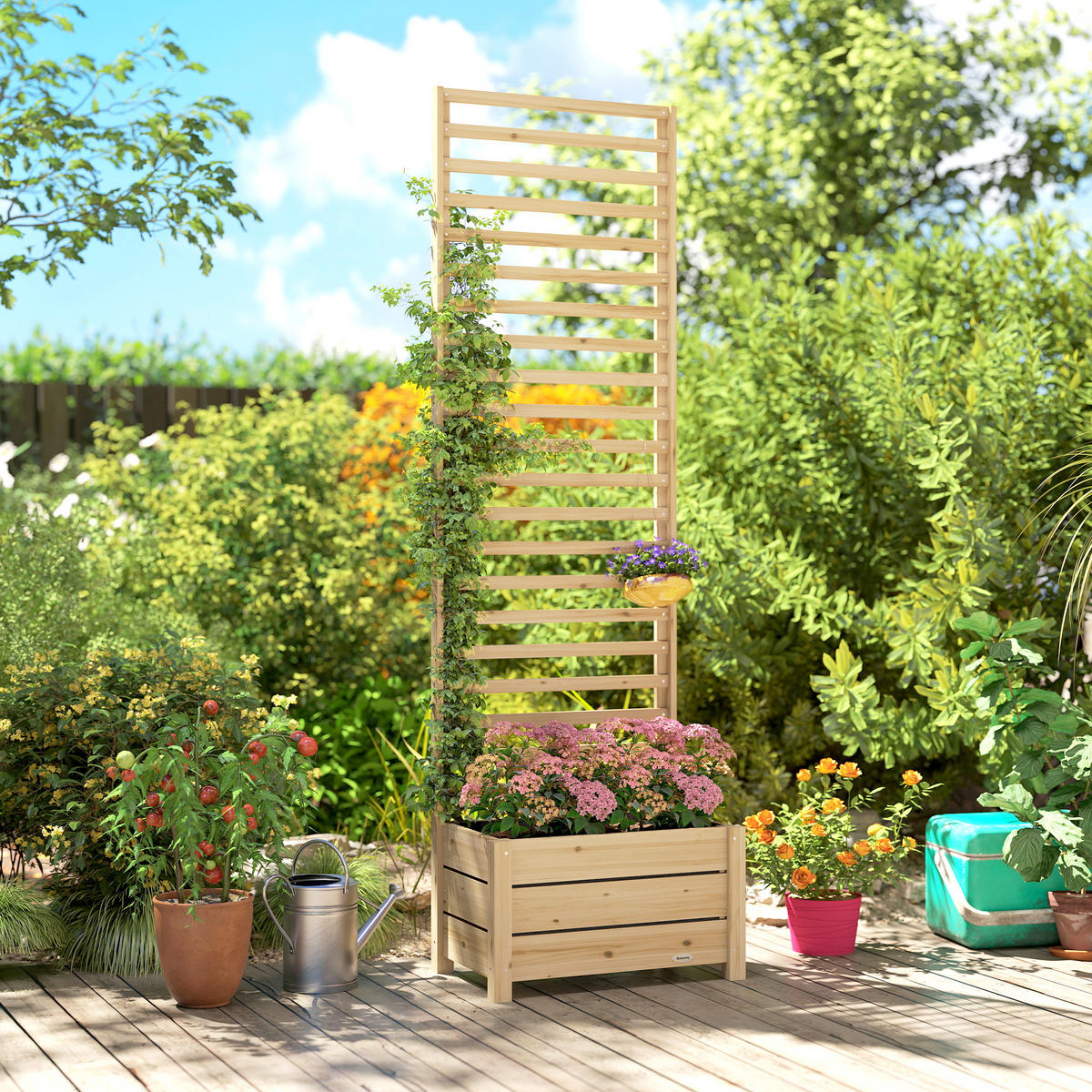 HOCHBEET mit Rankgitter Tannenholz Naturholz - Naturfarben, Holz (60/200/39cm) - Outsunny