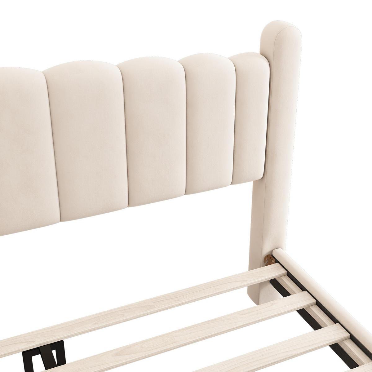 POLSTERBETT 180/200 cm beige aus Samt mit Lattenrost und Wellenkopfteil - Beige, Textil (180/200cm) - OKWISH