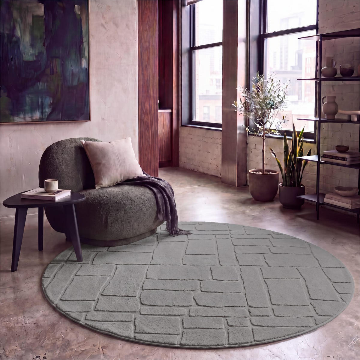 HOCHFLORTEPPICH 160/160 cm Tokio 479 - Grau, Kunststoff (160/160cm) - Paco Home