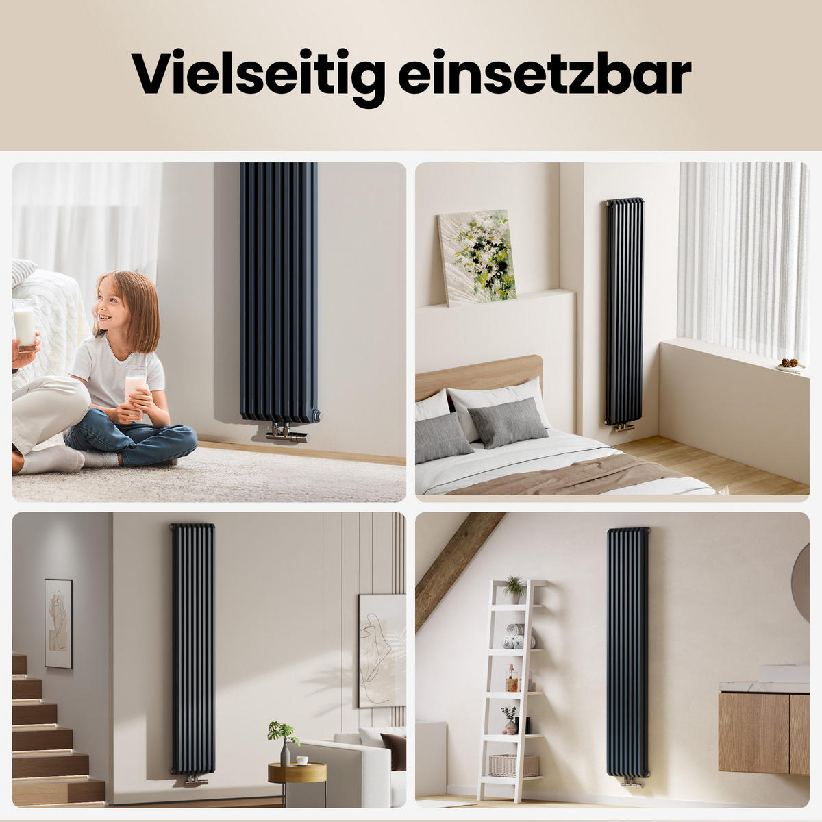 HEIZKÖRPER D-Profil Vertikal Mittelanschluss Anthrazit 180/34,8 cm - Anthrazit, Metall (35/180/10cm) - EMKE