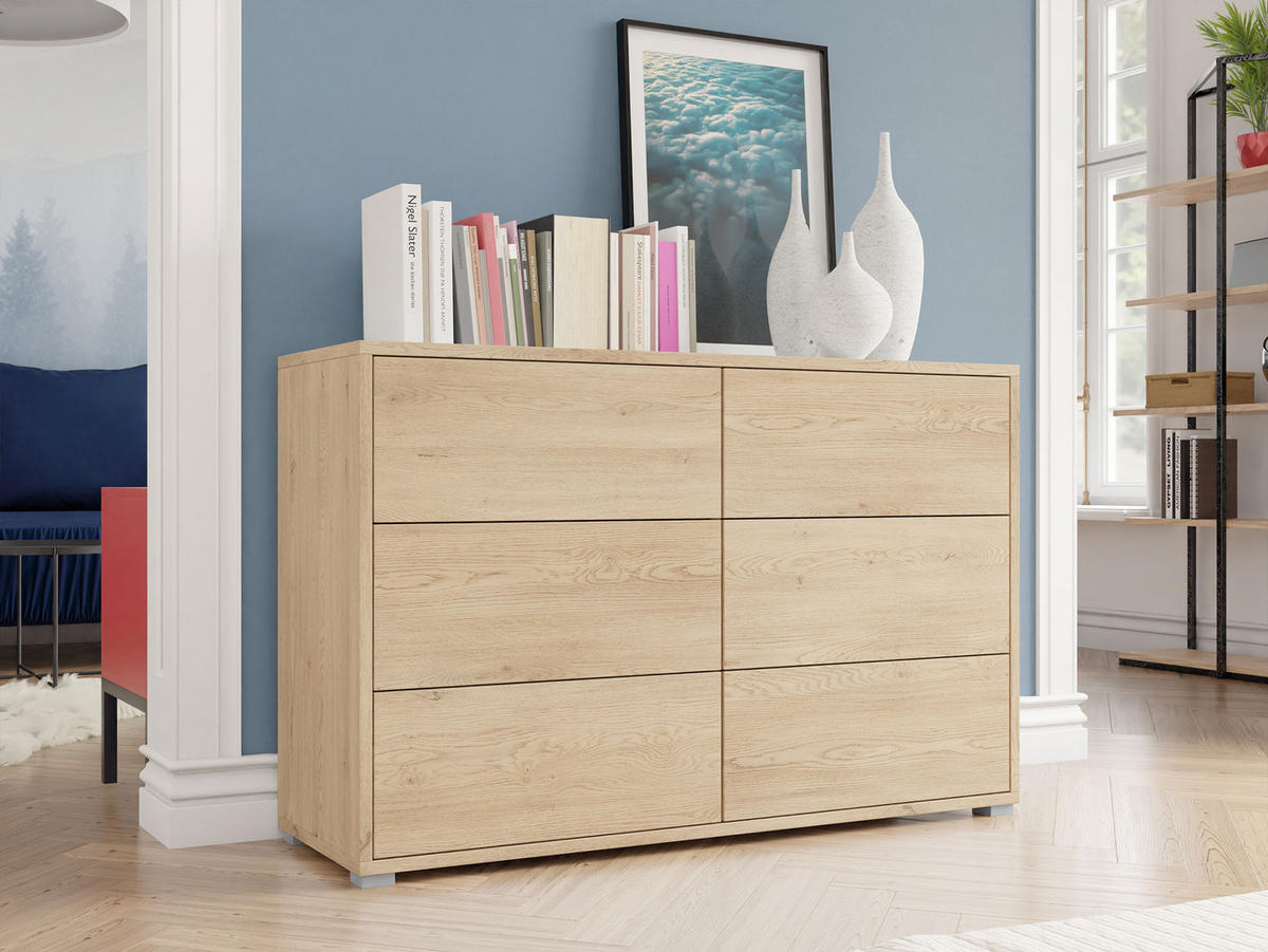 KOMMODE Gesita K6SZ - Eichefarben/Silberfarben, Holzwerkstoff/Kunststoff (120/73/41cm) - MIRJAN24