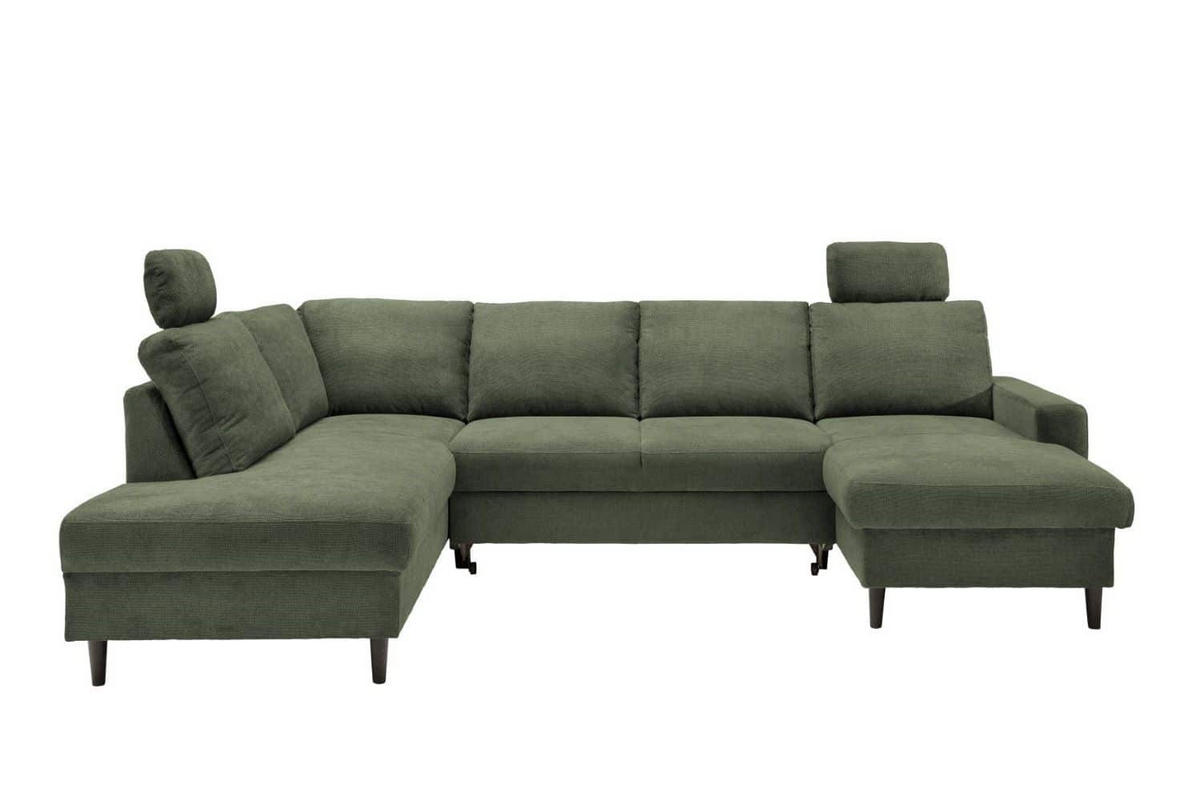 WOHNLANDSCHAFT mit Schlaffunktion und Bettkasten - Dunkelgrün/Schwarz, Kunststoff/Textil (200/88/305cm) - myHomelando