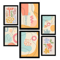 POSTER Set Mit 6 Crasis Rahmen In Blume Zusammenfassung A3 & A4 Schwarzer Rahmen - Schwarz, Papier (29/3cm) - Nacnic