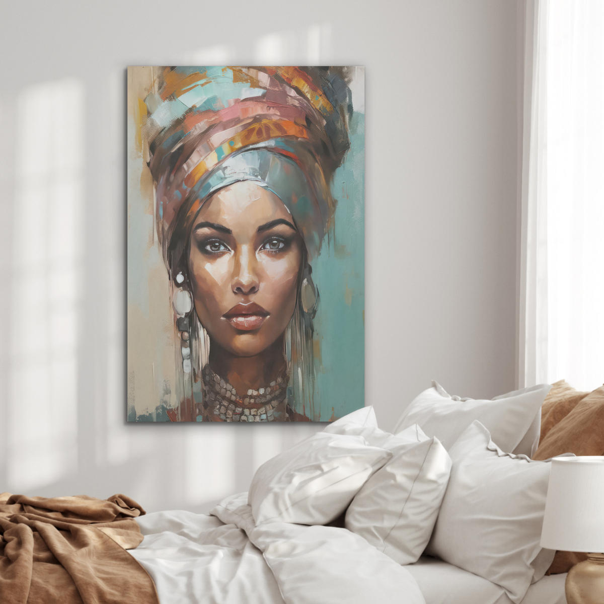 AKUSTIKPANEEL Frau - Kunst - Schmuck - Porträt 70x100 cm - Blaugrau, Textil (70/0.9/100cm) - MuchoWow