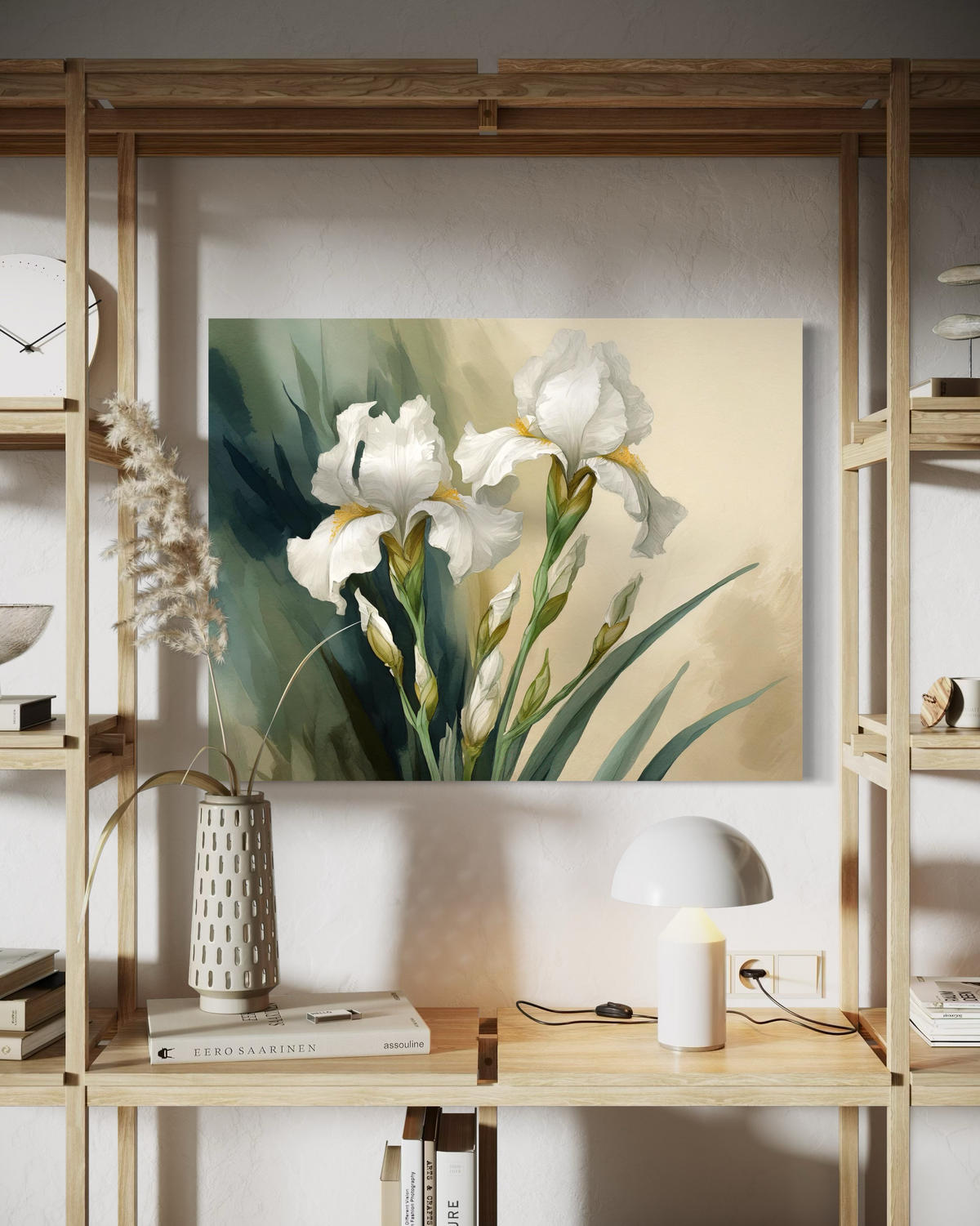 WANDBILD weißes aquarell blumen - Grün, Textil (60/40cm) - Feeby