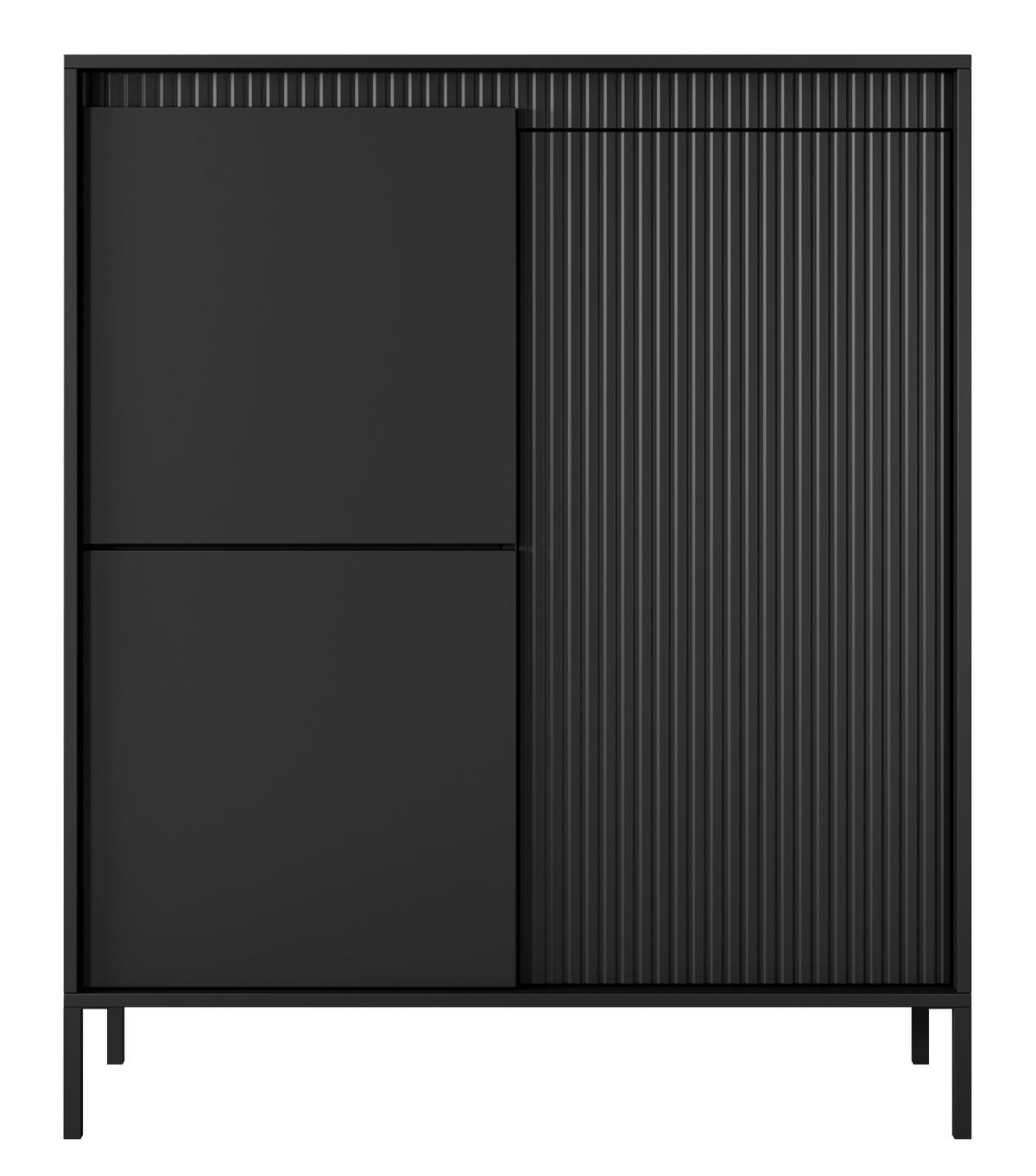 KOMMODE Schwarz ENSO Geriffelt 3 Türen - Schwarz, Holzwerkstoff (103.5/123.4/39.5cm) - Sepro Meble