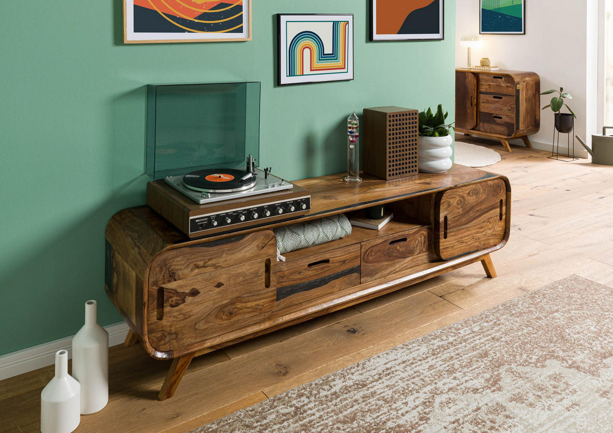 TV-BOARD Sheesham 173x40x48 dunkelbraun lackiert MAILAND #226 - Dunkelbraun, Holz (173/48/40cm) - Massivmoebel24