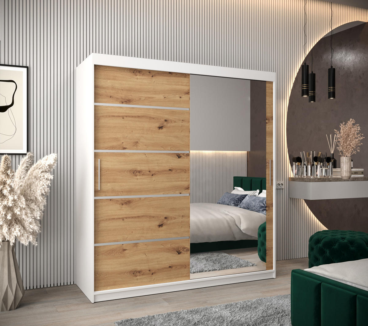 SCHWEBETÜRENSCHRANK 200/180/62 2-türig - Silberfarben/Eiche Artisan, Holz/Kunststoff (180/200/62cm) - Abiks Möbel