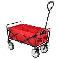 CĂRUCIOR DIN LEMN TIP VAGON, se poate strânge, cu capacitate de încărcare de 110 kg - roșu, material textil (50/59/50cm) - RAUMHIRSCH FURNITURE