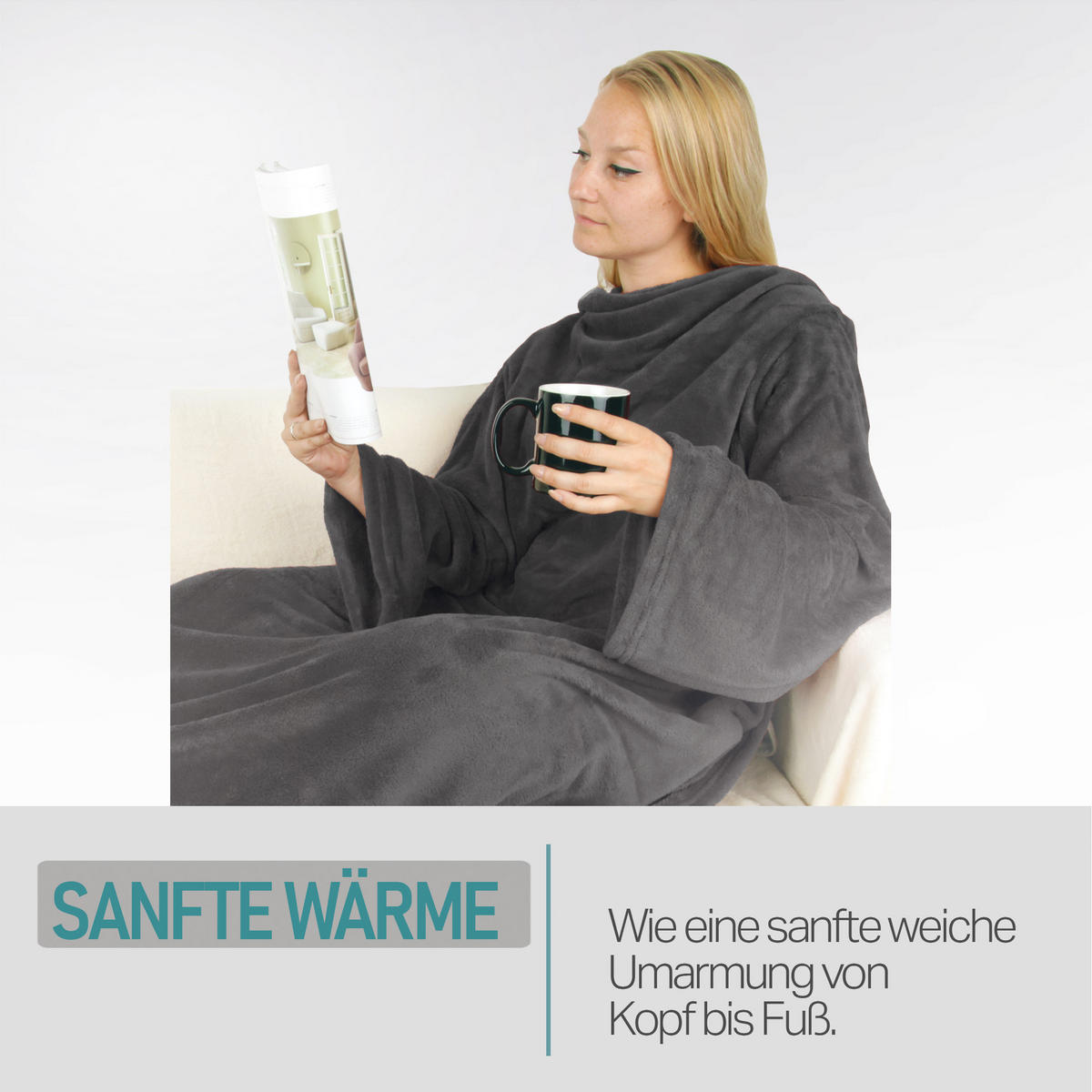 KUSCHELDECKE MIT ÄRMELN 130 x 180 cm Anthrazit - Anthrazit, Textil (180/130cm)