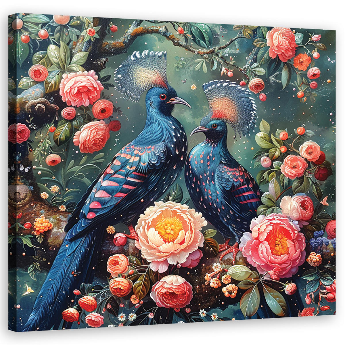 WANDBILD vögel blumen tiere - Multicolor, Textil (50/50cm) - Feeby