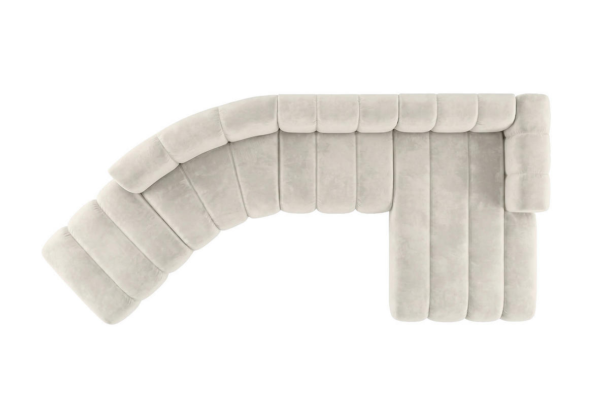ECKSOFA Modulares In L-Form, Velvet-Stoff Riviera, Ecru, Rechts, GRAND Round - Creme, Holz (445/179cm) - Kaiser Möbel