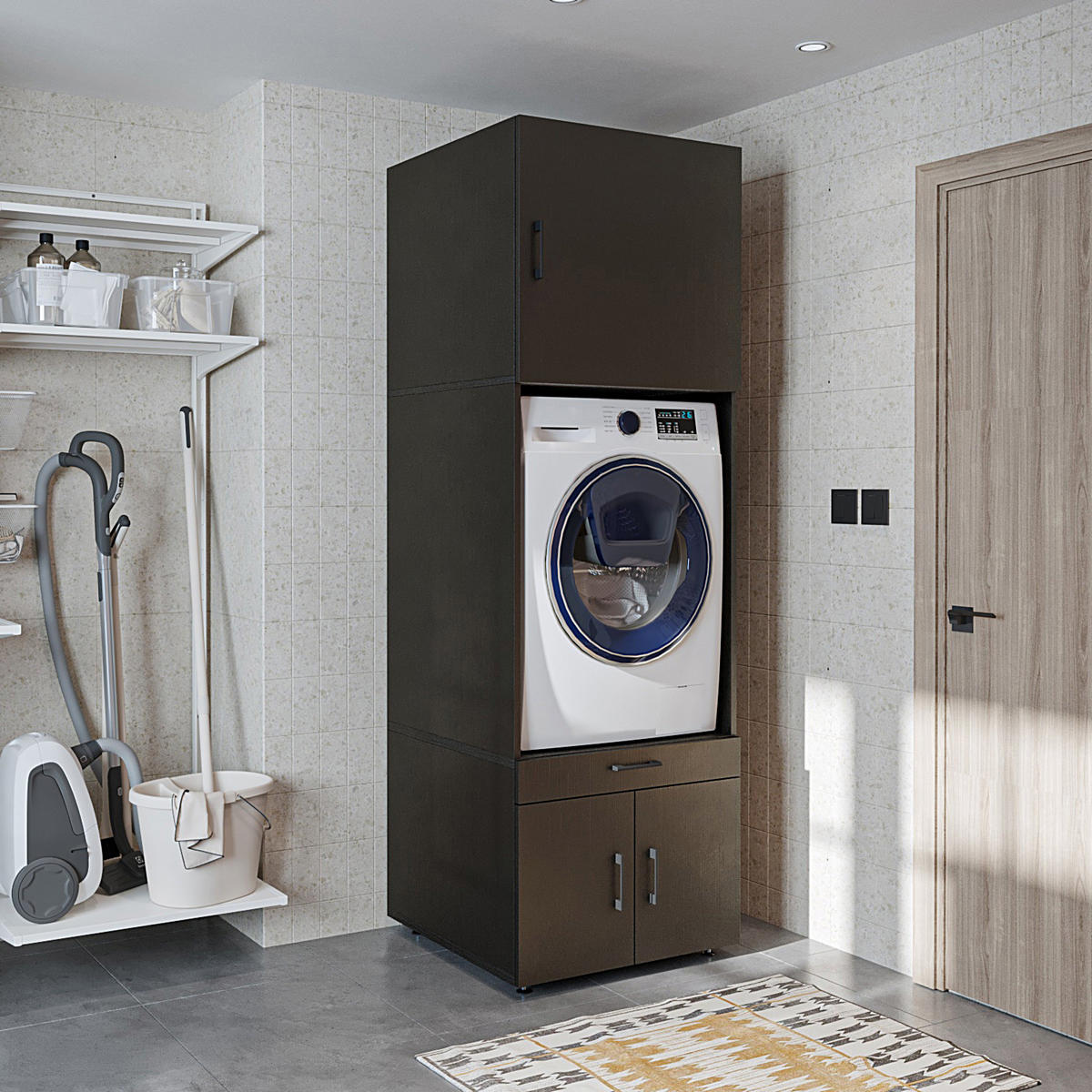 WASCHMASCHINENSCHRANK Serie 3 67cm Breit, 205cm Hoch - Schwarz, Holzwerkstoff (67/205/67cm)
