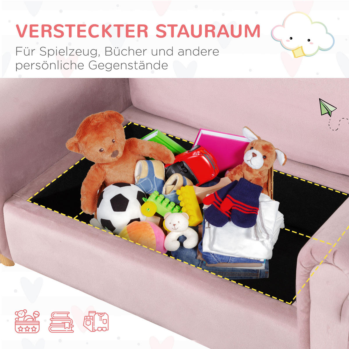 KINDERSOFA, Rosa, Polyester - Rosa, Kunststoff (41.5/48.5/84cm) - HOMCOM