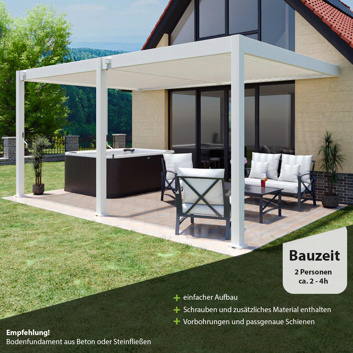 WANDPAVILLON Deluxe Terrassenüberdachung Aluminium 3,6 x 5,3 m weiß - Weiß, Metall (360/255/530cm) - WEIDE