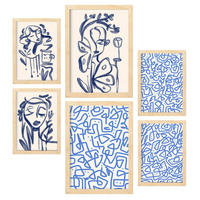 POSTER Set Mit 6 Kunst Löschen In Weibliche Zusammenfassung A3 & A4 Rahmen Aus Hellem Holz - Beige, Papier (29/3cm) - Nacnic