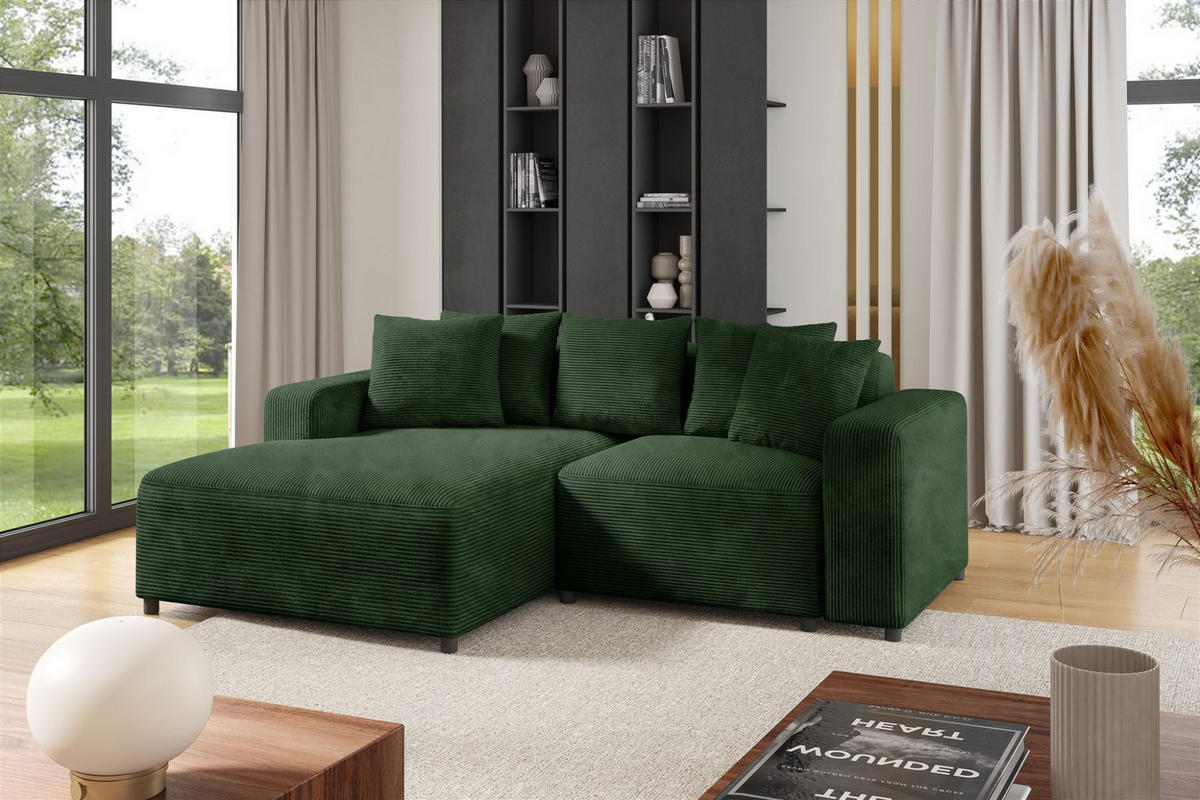 ECKSOFA Megan Xs In Stoff Poso - Dunkelgrün, Holzwerkstoff/Textil (240/165cm) - Fun Möbel