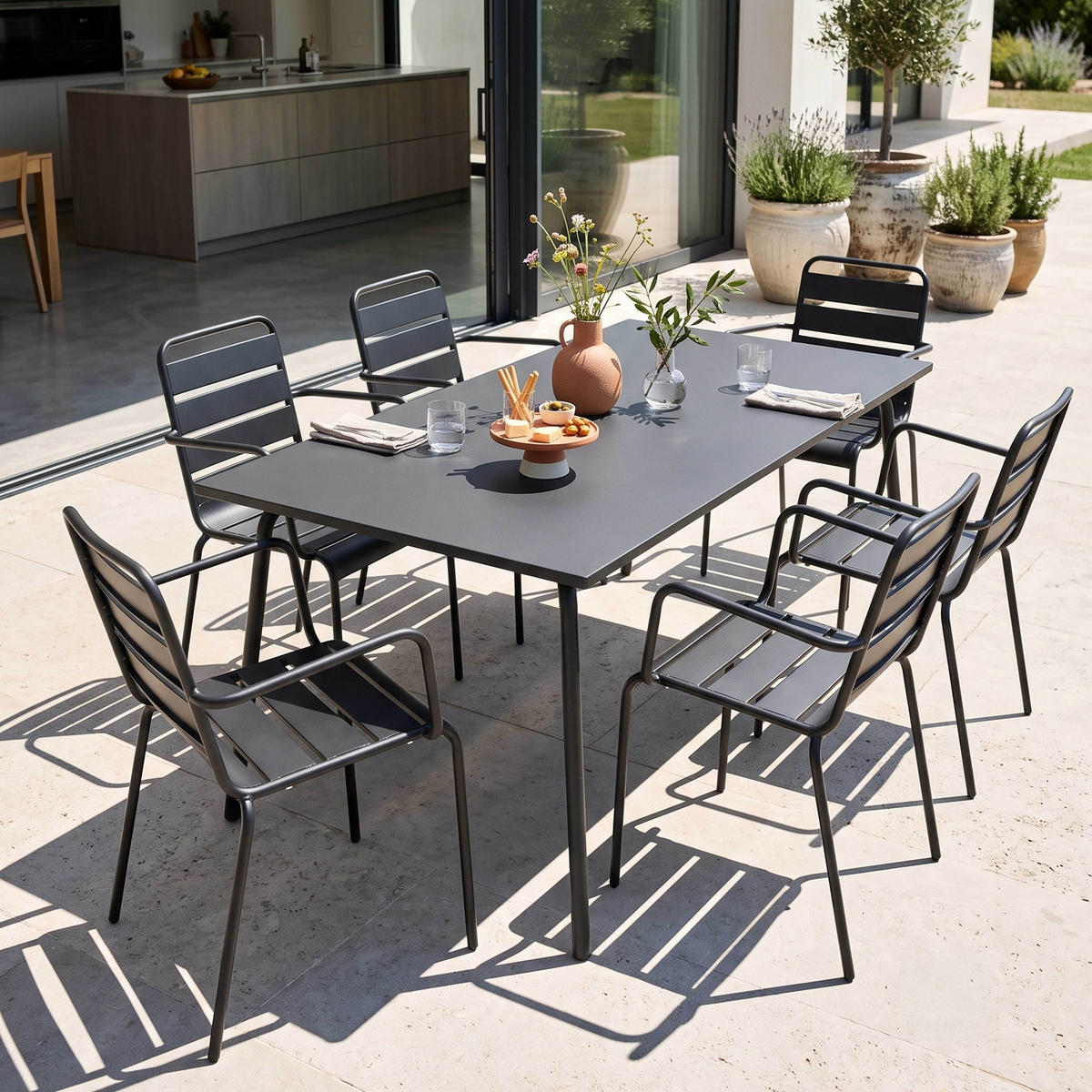GARTENSET 7-tlg., Grau - Grau, Metall - Oviala