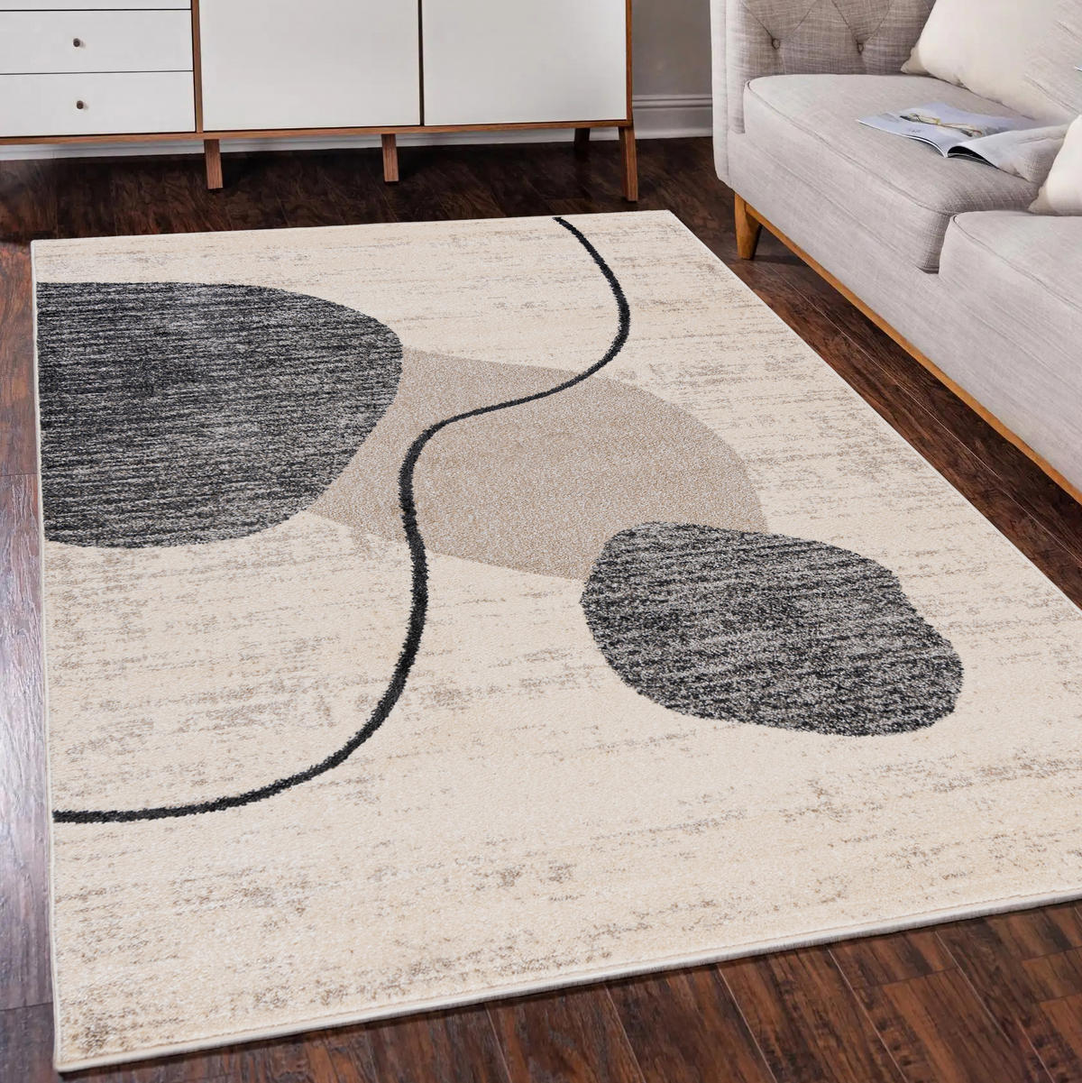 TEPPICH Beige Geometrisch In-Outdoor Pflanzlich Kurzflor Rechteckig 160 x 230 cm - Beige/Grau, Textil (160/230cm) - Mazovia