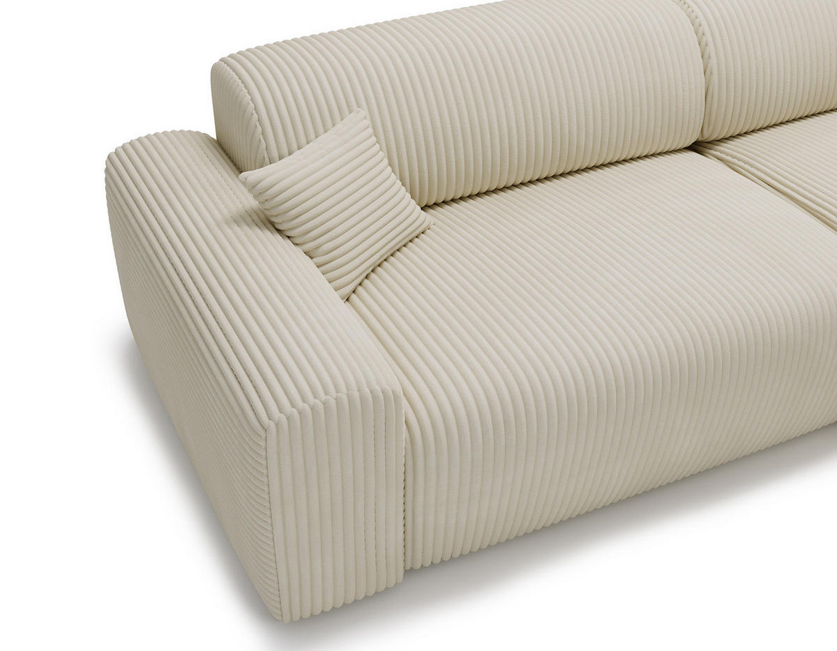 ECKSOFA mit Longchair - Cord - Beige/Schwarz, Kunststoff/Textil (284/178cm) - home24