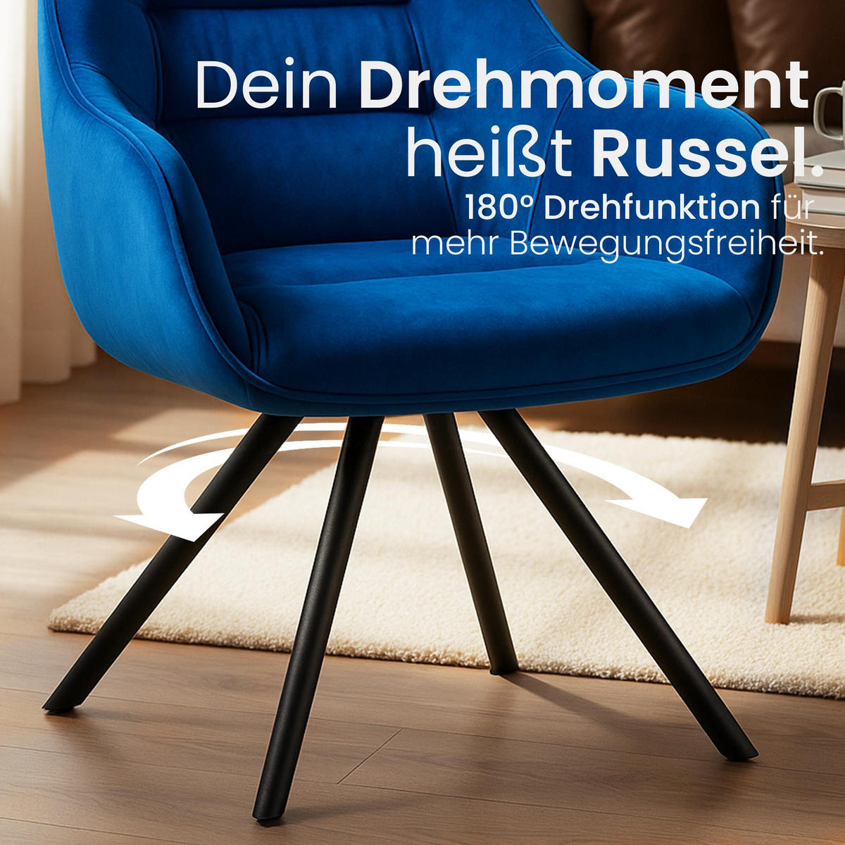 ARMLEHNENSTUHL Samt Blau - Blau/Schwarz, Textil/Metall (57/90/63cm) - CLP