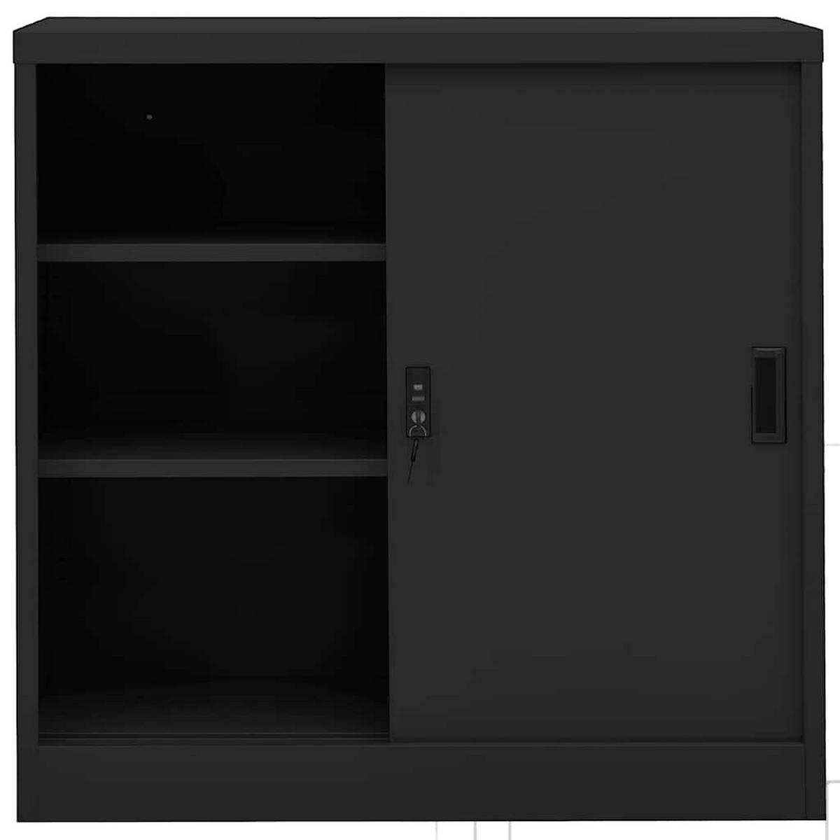 AKTENSCHRANK mit 3 Fächer und abschließbare Schiebetüren, 90/40/90 cm, aus Stahl, in Anthrazit - Anthrazit, Metall (40/90/90cm) - vidaXL