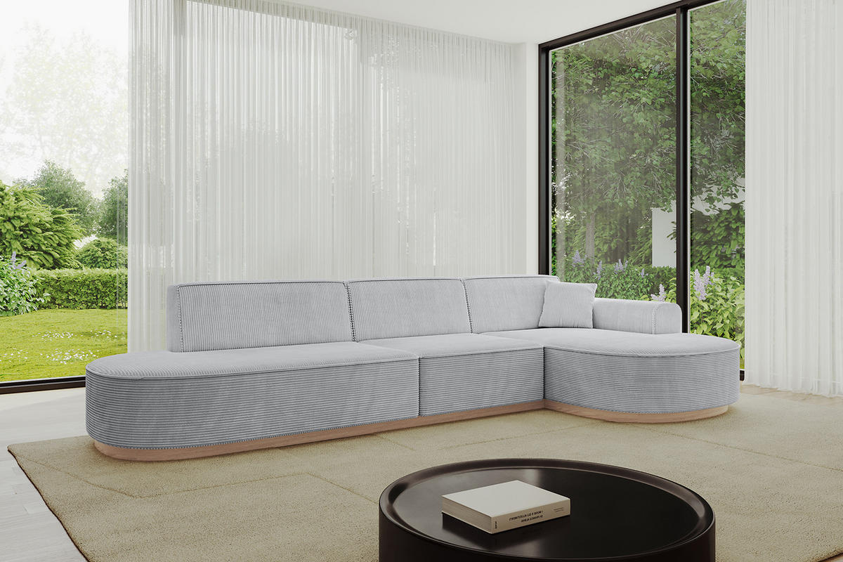 ECKSOFA Ottomane Rechts MARI-L2-v1 - 328x171x83 cm Grau Cord - Grau, Holzwerkstoff/Textil (171/328cm) - ALTDECOR