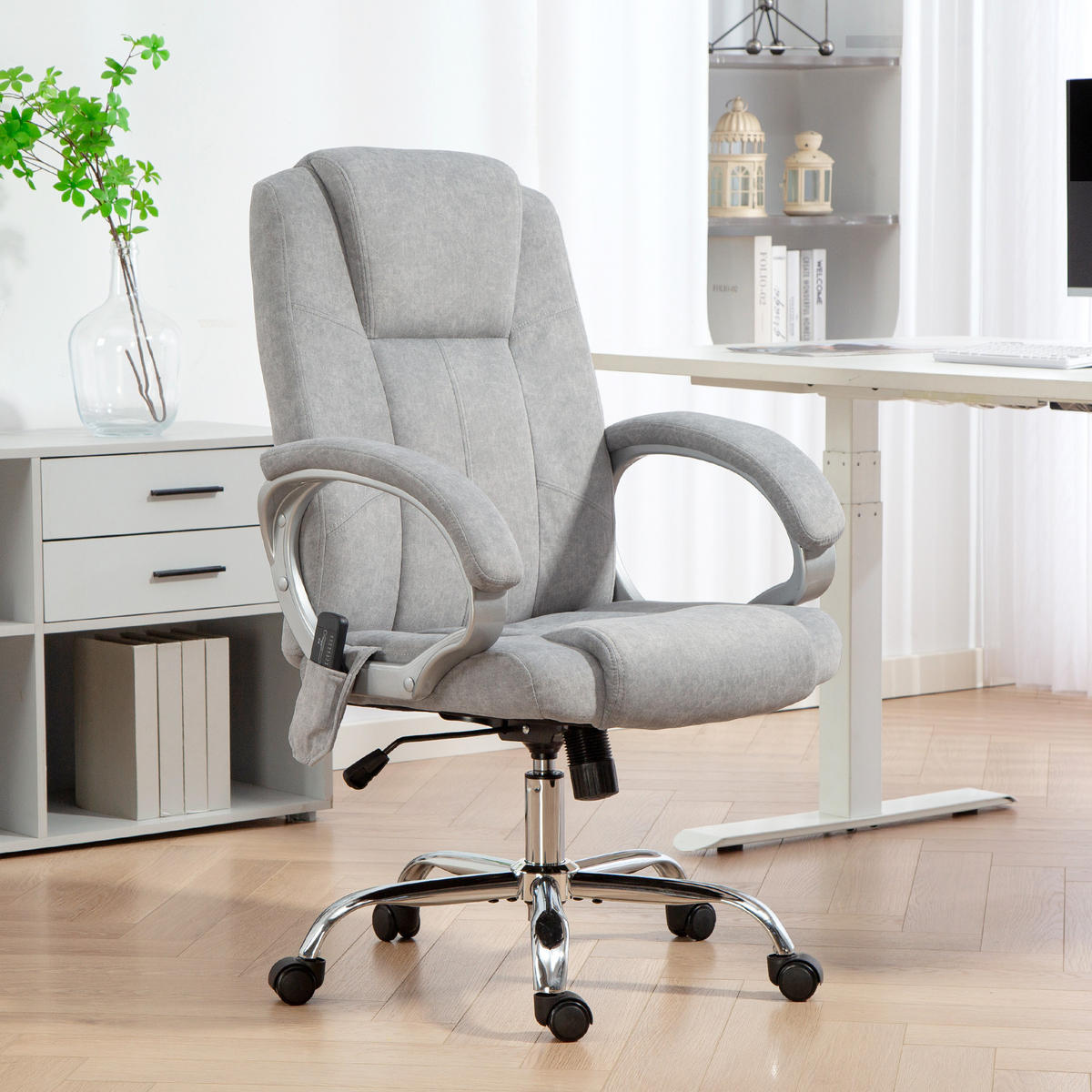 BÜROSTUHL Grau, Massage- & Heizfunktion, Höhenverstellbar, 66/70/111-119 cm - Grau, Metall (70/119/65cm) - PANGIVO