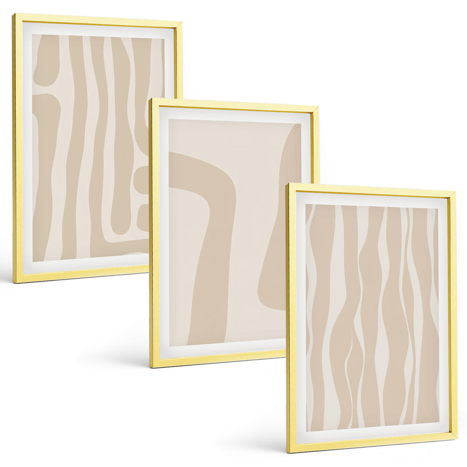 BILDER SET 3er Set - 40x60 cm Goldrahmen - Abstrakte Boho-Muster - Goldfarben, Kunststoff (40/60cm) - TULUP