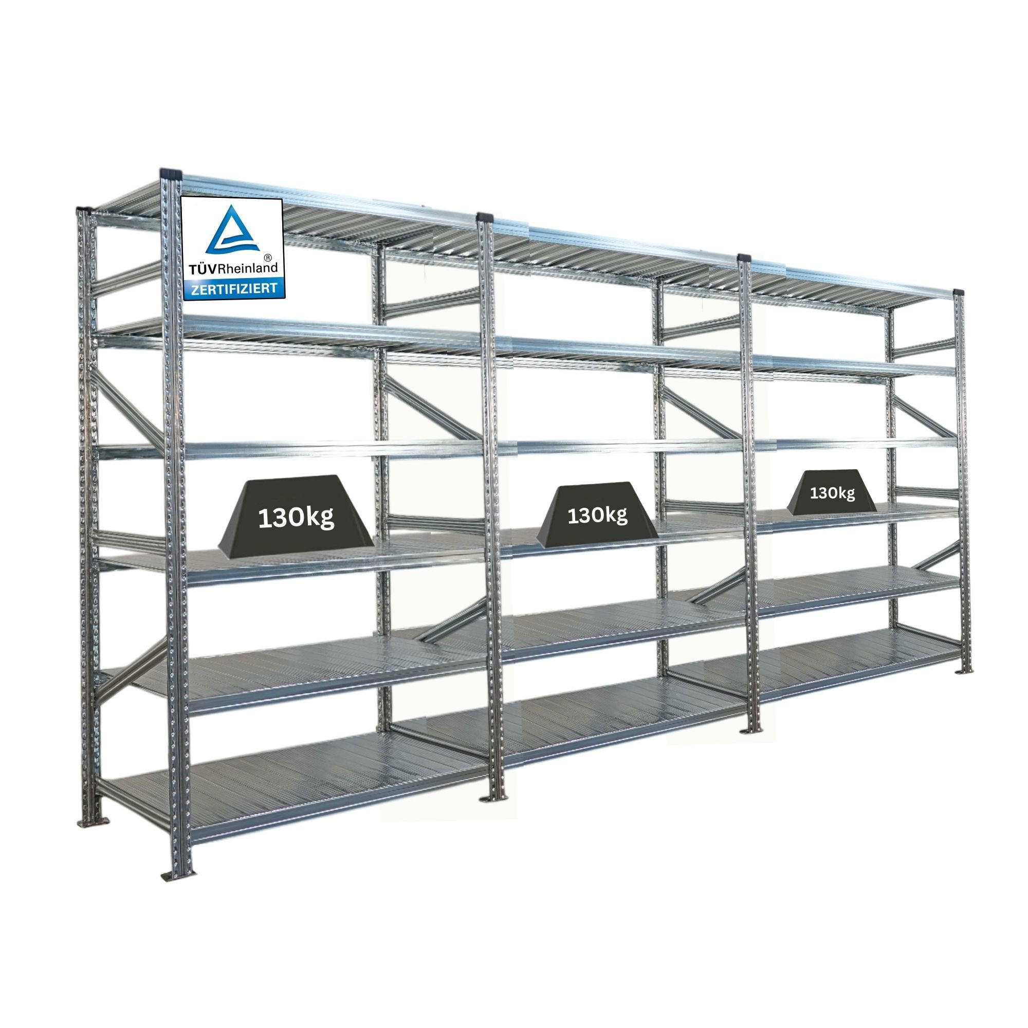 FACHBODENREGAL Proximo Stecksystem 210x450x60cm 6 Ebenen Beidseitig nutzbar Verzinkt - Silberfarben, Metall (450/210/60cm) - PROREGAL