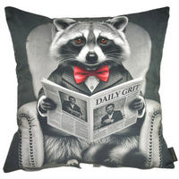 KISSENHÜLLE WASCHBÄR BILL Zeitung - Graubraun, Textil (45/45cm) - Yve! decoration