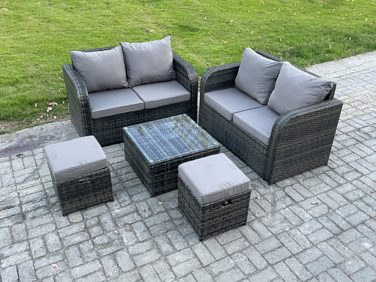 GARTENMÖBELGARNITUR Polyrattan Dunkelgrau 6-Sitzer - Dunkelgrau, Metall - Fimous