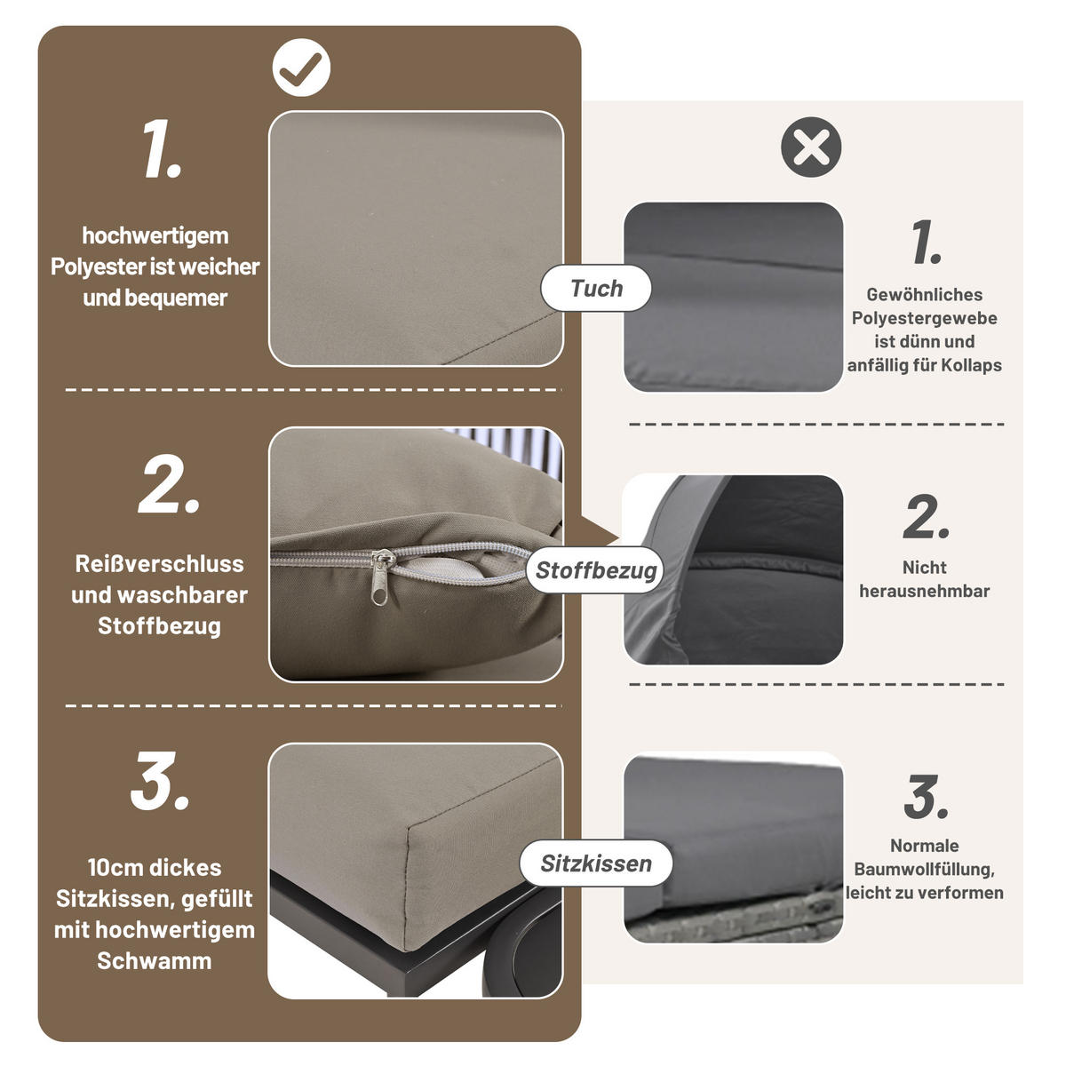 GARTENMOEBEL Set L-Form Eisen Grau Seil Verstellbare Füße 2 Sofas Tisch - Grau, Metall - FLIEKS