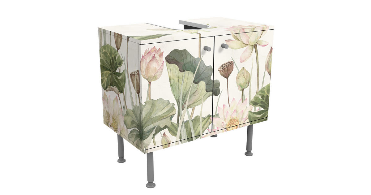 Bilderwelten WASCHBECKENUNTERSCHRANK Anmutige Seerosen und sanfte Blätter 60/55/35 cm jetzt nur online ➤ XXXLutz.de