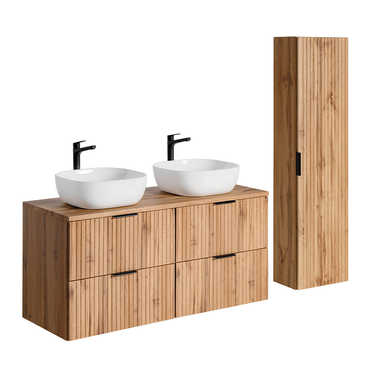 BADMÖBEL 120.8cm Adriel 2er-Set Holz in Eichenoptik - Braun, Holzwerkstoff (120.8/59/46cm) - Petits-meubles