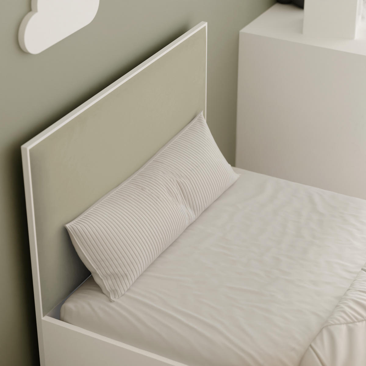 POLSTERBETT SASHI 90/200 cm Bettkasten, ohne Matratze, Weiß / Graugrün - Salbeigrün, Holz/Holzwerkstoff (90/200cm) - Idohome